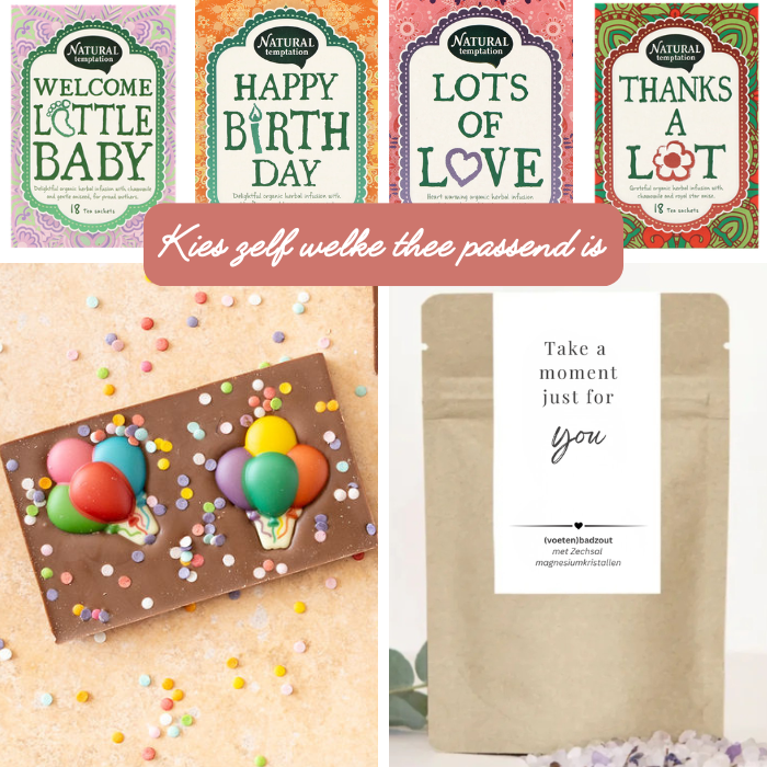 Cadeauidee | Chocoladereep met ballonnen + thee + voetenbadzout